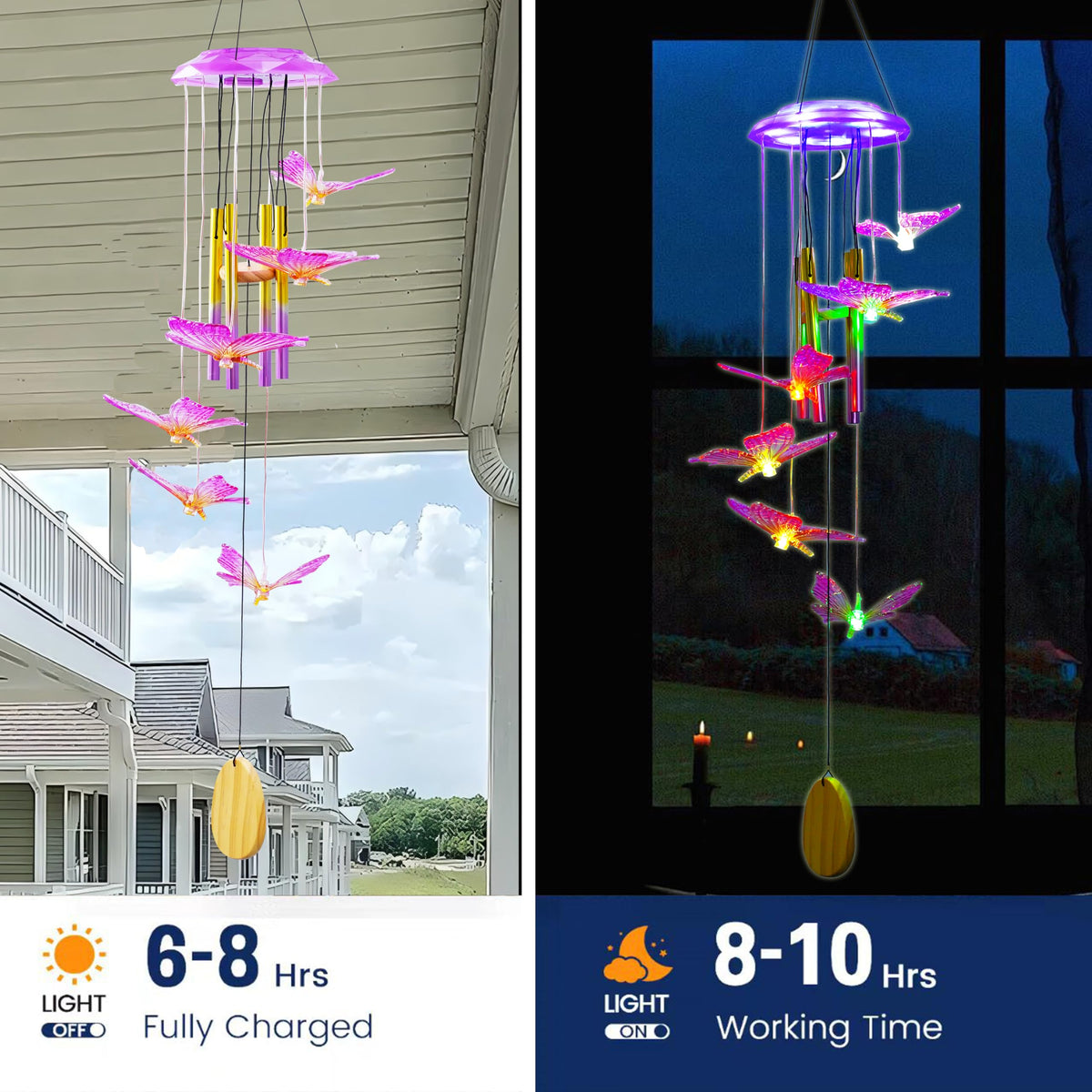 Recall the Past purple butterfly wind chime adds elegant decorative glow.