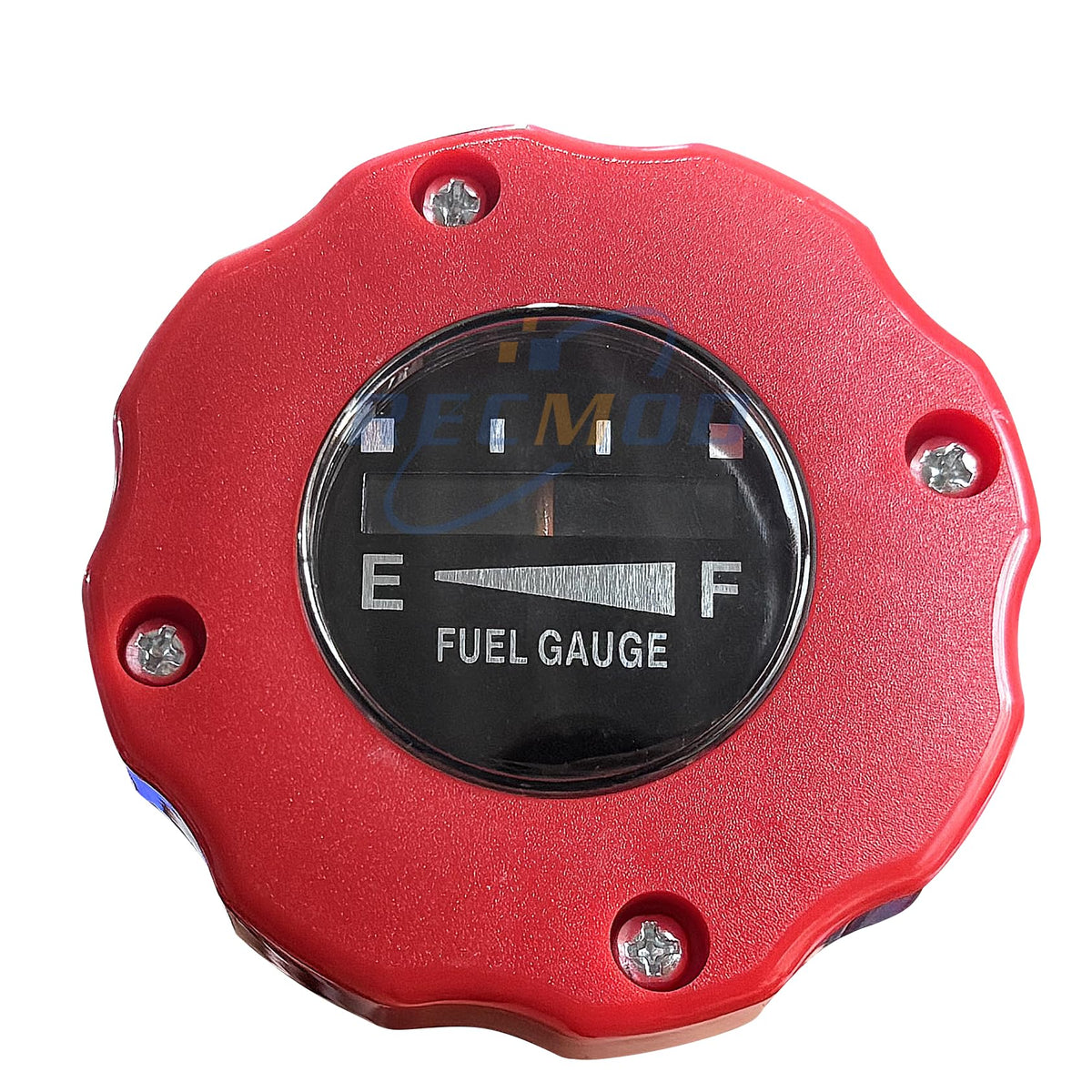 Recmod fuel cap with gauge on a John Deere tractor aids quick fuel checks in the field.