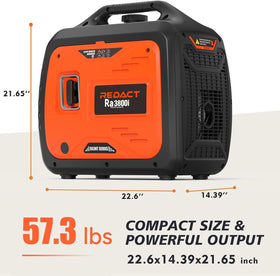 Redact 3800W generator side view showing compact travel-friendly design