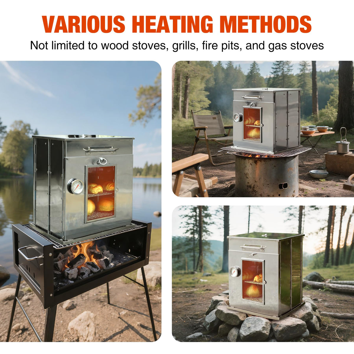 REDCAMP wood-burning heat option supports rustic camp baking