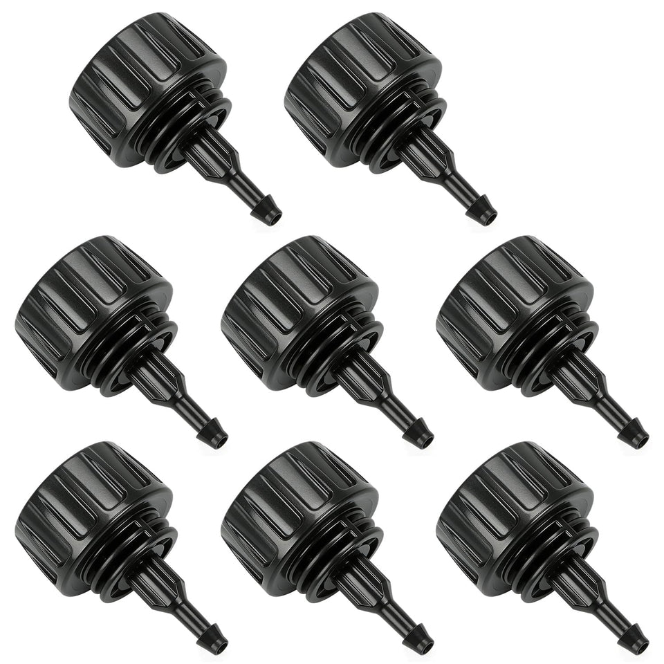RedChili 8-pack hose-to-drip adapter shows easy, leak-free connection to drip tubing