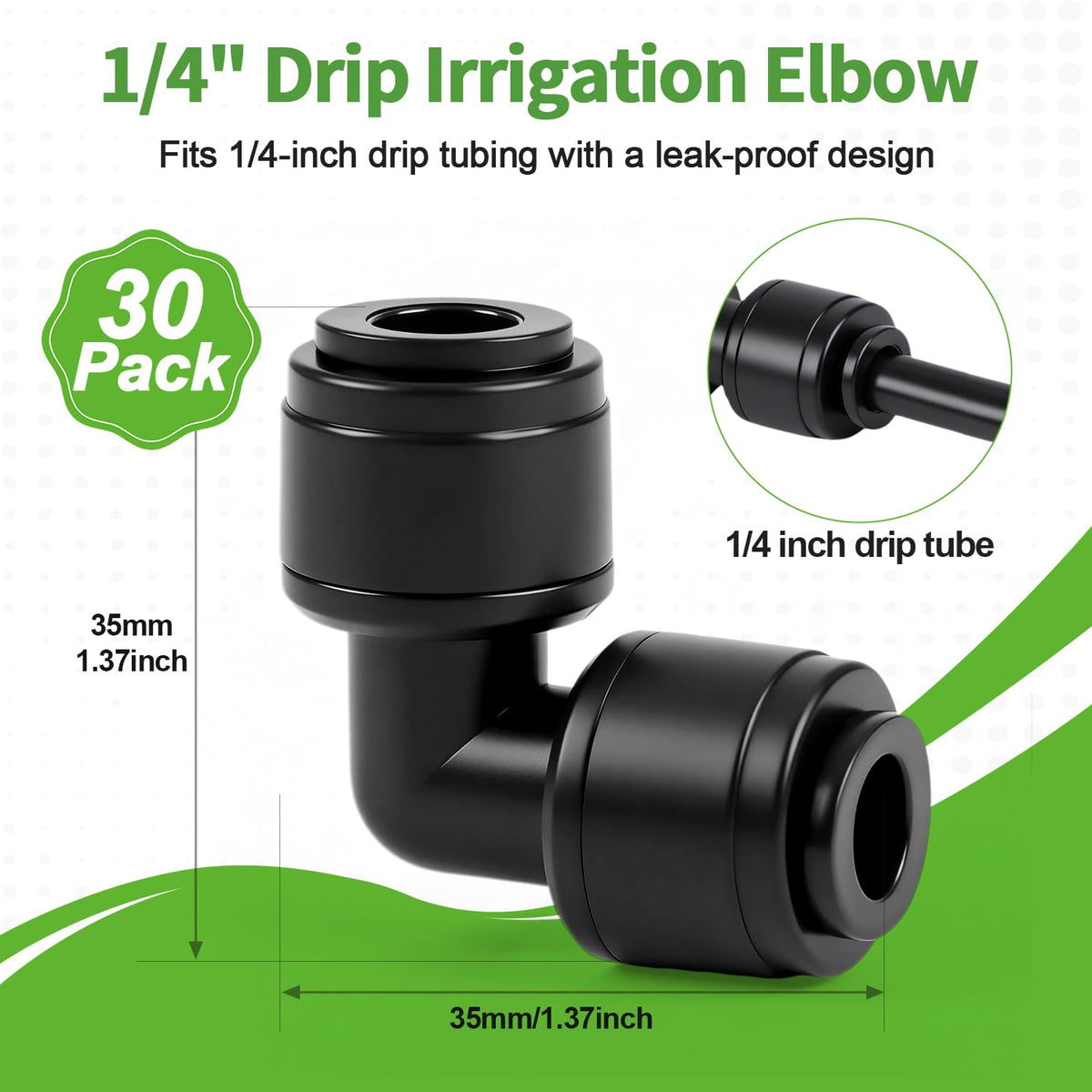 RedChili 90-degree elbow connector on drip tubing ready for easy setup