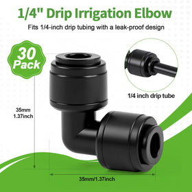 RedChili 90-degree elbow connector on drip tubing ready for easy setup