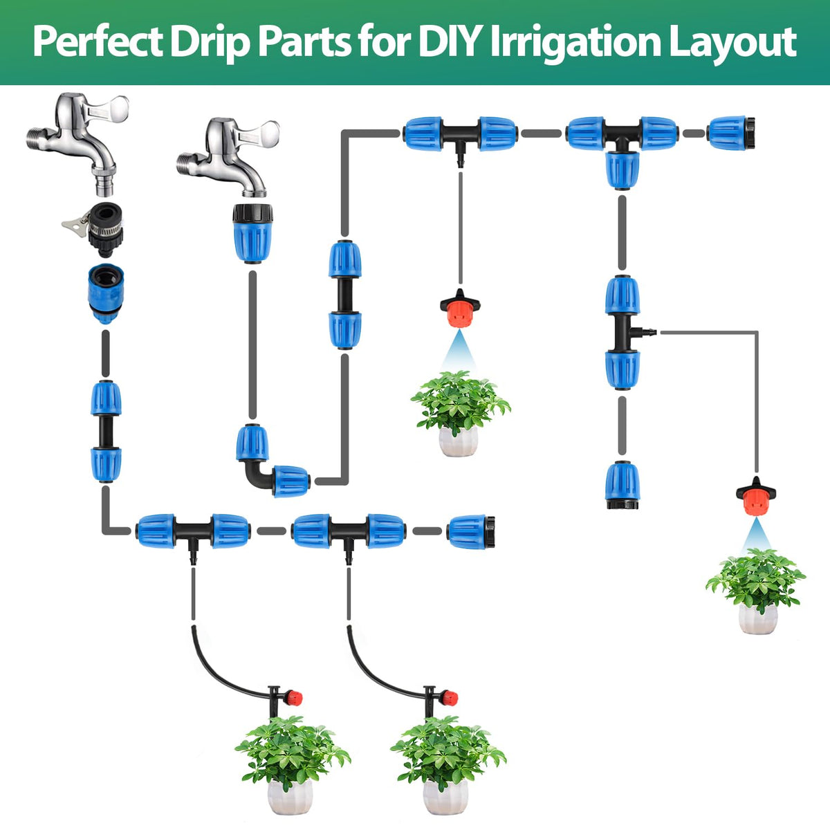 RedChili versatile garden irrigation setup with end plugs.