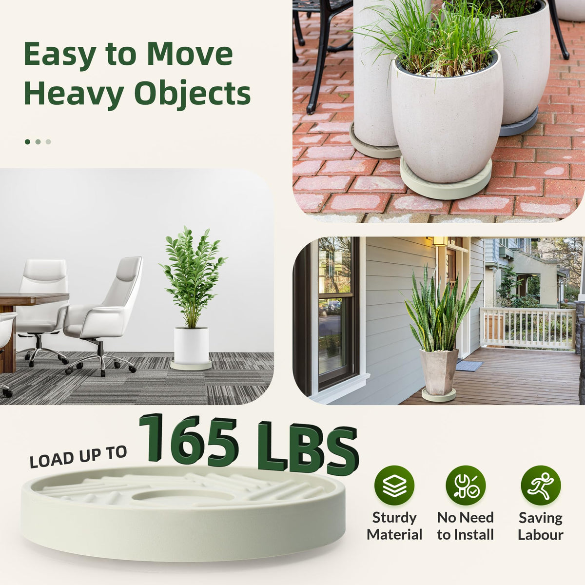 REDHUGO durable PP plant caddy supports heavy pots without bending