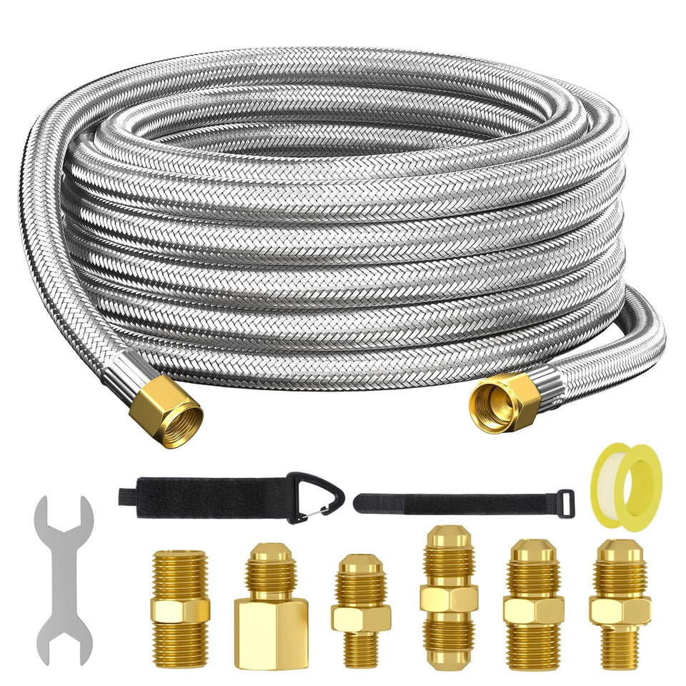 REDPANT 18 ft braided propane hose for flexible outdoor connections.
