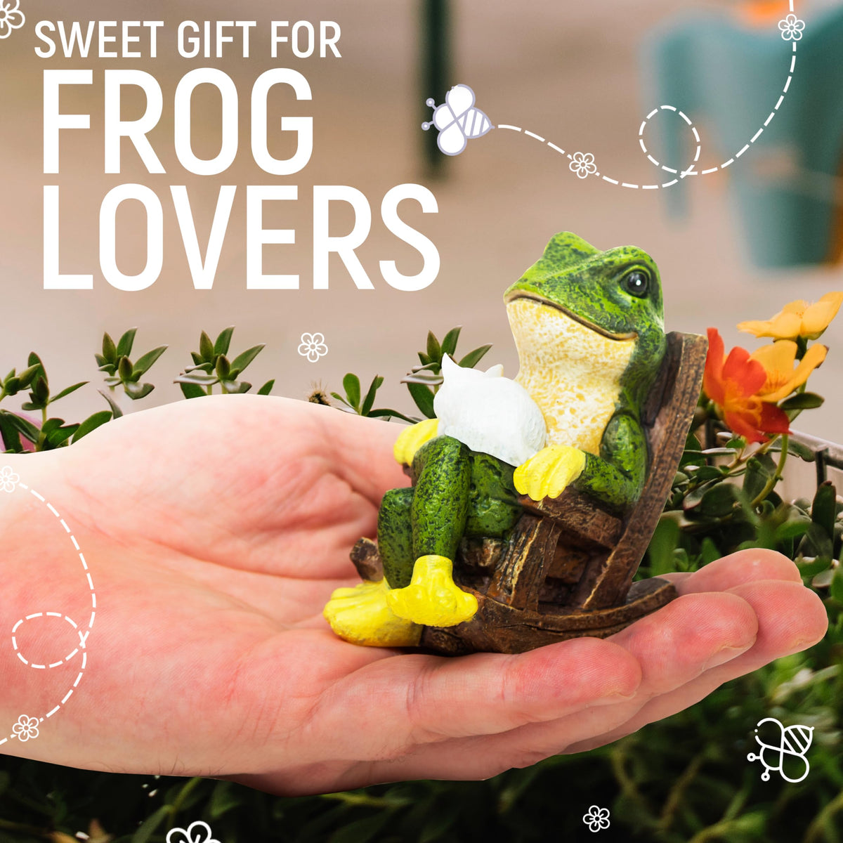 Redwix frog-cat fairy garden accessory enhances whimsical landscape