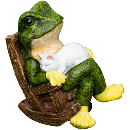 Redwix miniature frog and cat duo garden statue for whimsical yard decor