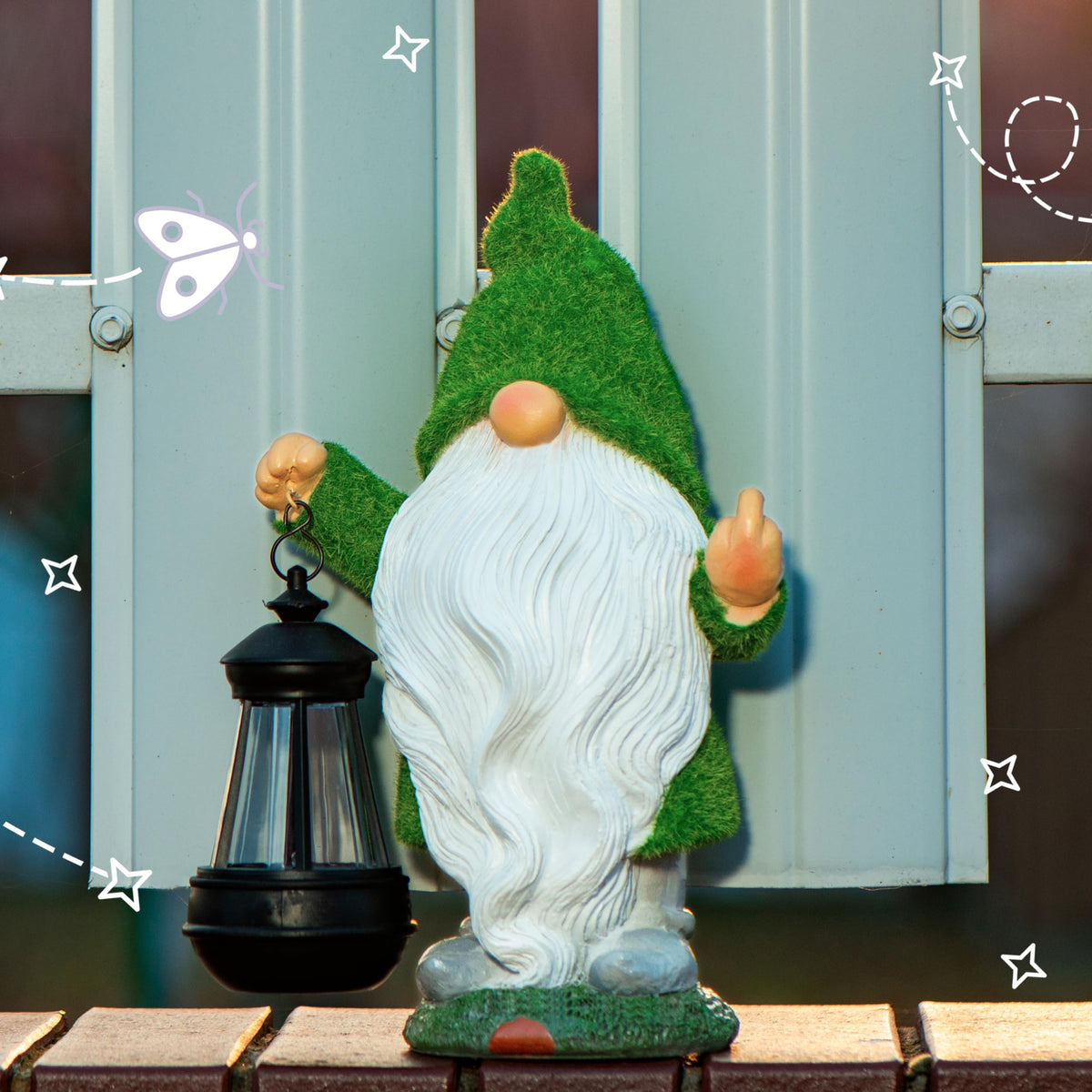 Redwix durable resin gnome resists sun and weather.