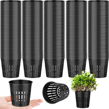 Reeooue 500-pack 2-inch hydroponic net cups with slotted mesh promoting root growth.