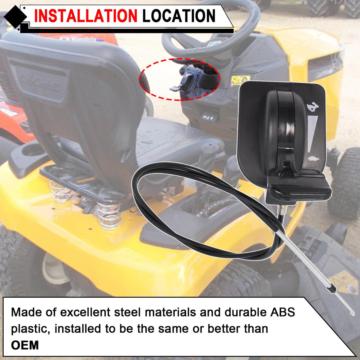 REEPLAR 46-inch cable length highlights extended reach for mowing tasks.