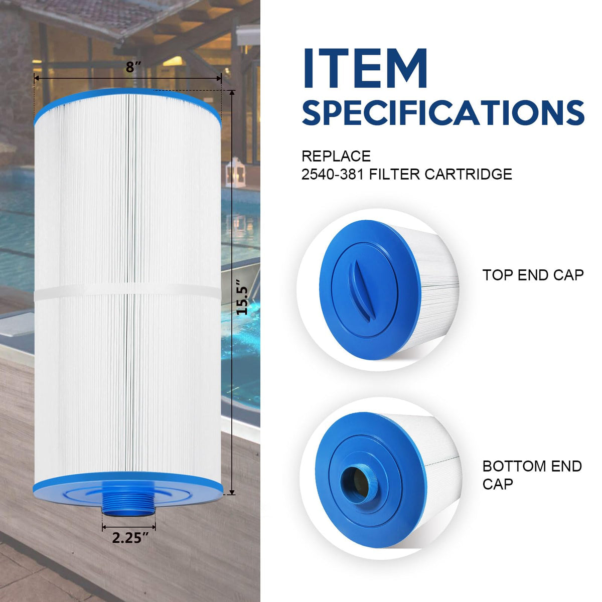REEPLAR RPF2540 dimensions spec helps confirm a correct spa cartridge fit