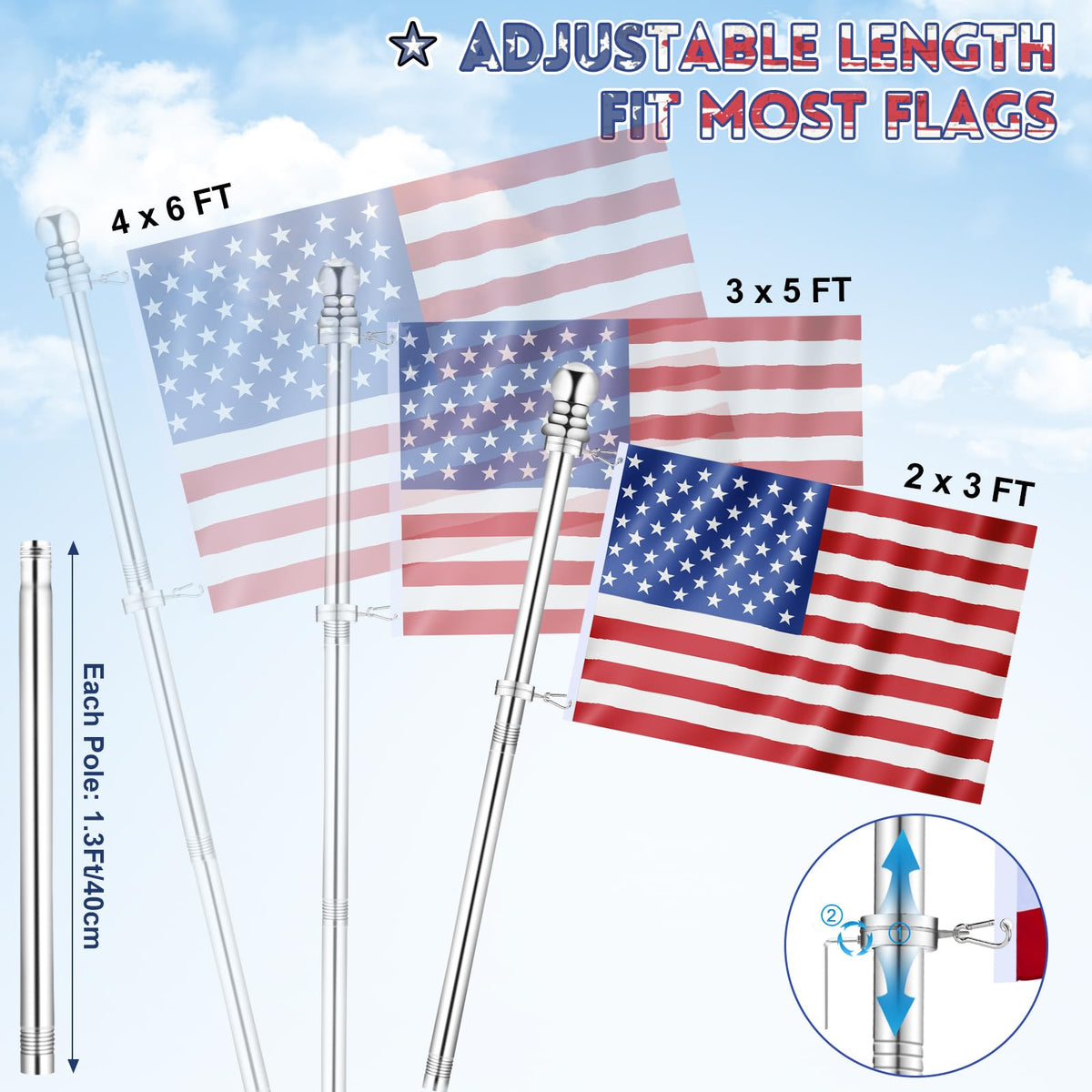 REERON 360-degree rotating flag rings provide tangle-free handling and smooth rotation.