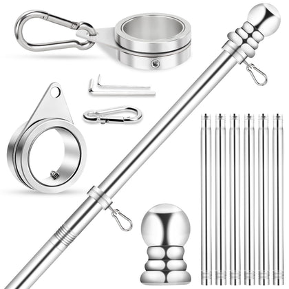 REERON 7ft stainless flag pole kit mounted on exterior wall for outdoor display.