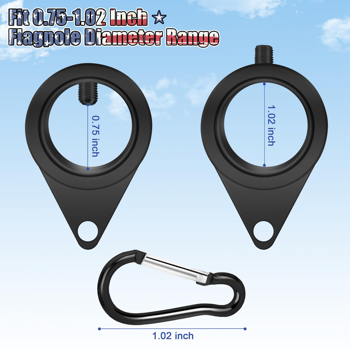 REERON adjustable diameter clips fit 0.75–1.02 inch flagpoles for versatility.