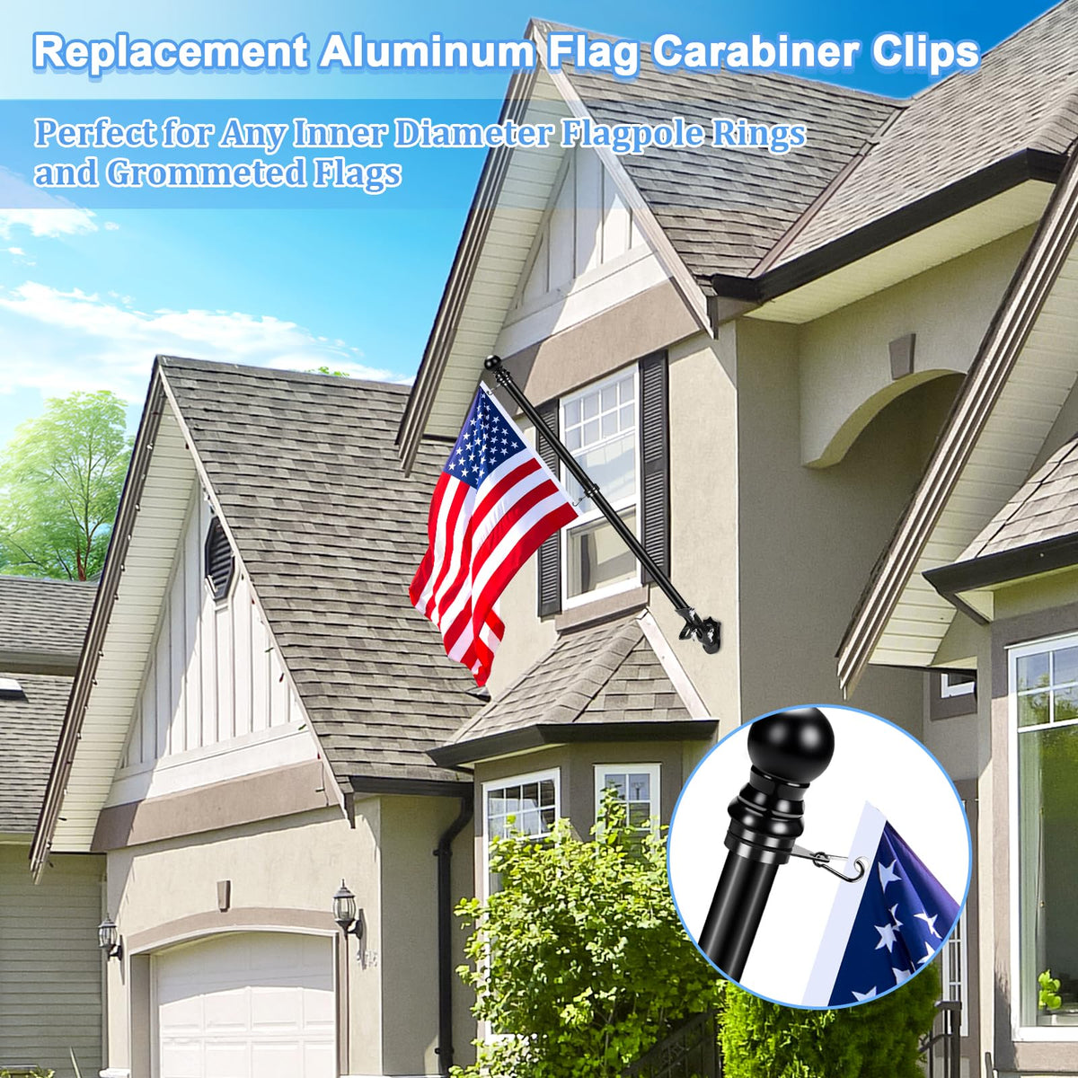 Black aluminum clip resists rust and weather for lasting out-of-doors use.