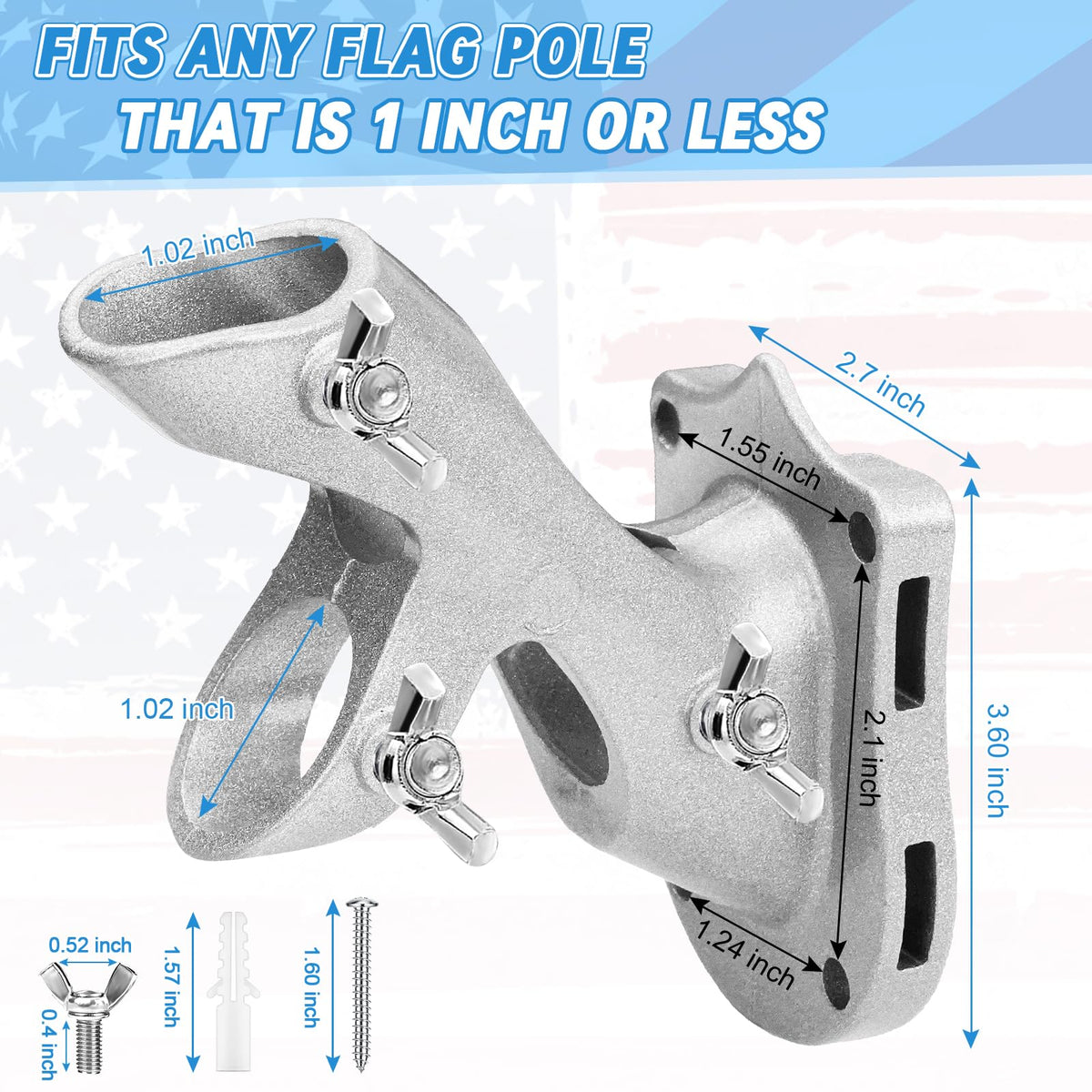 REERON two-position flagpole holder enables 45-degree or 90-degree display.