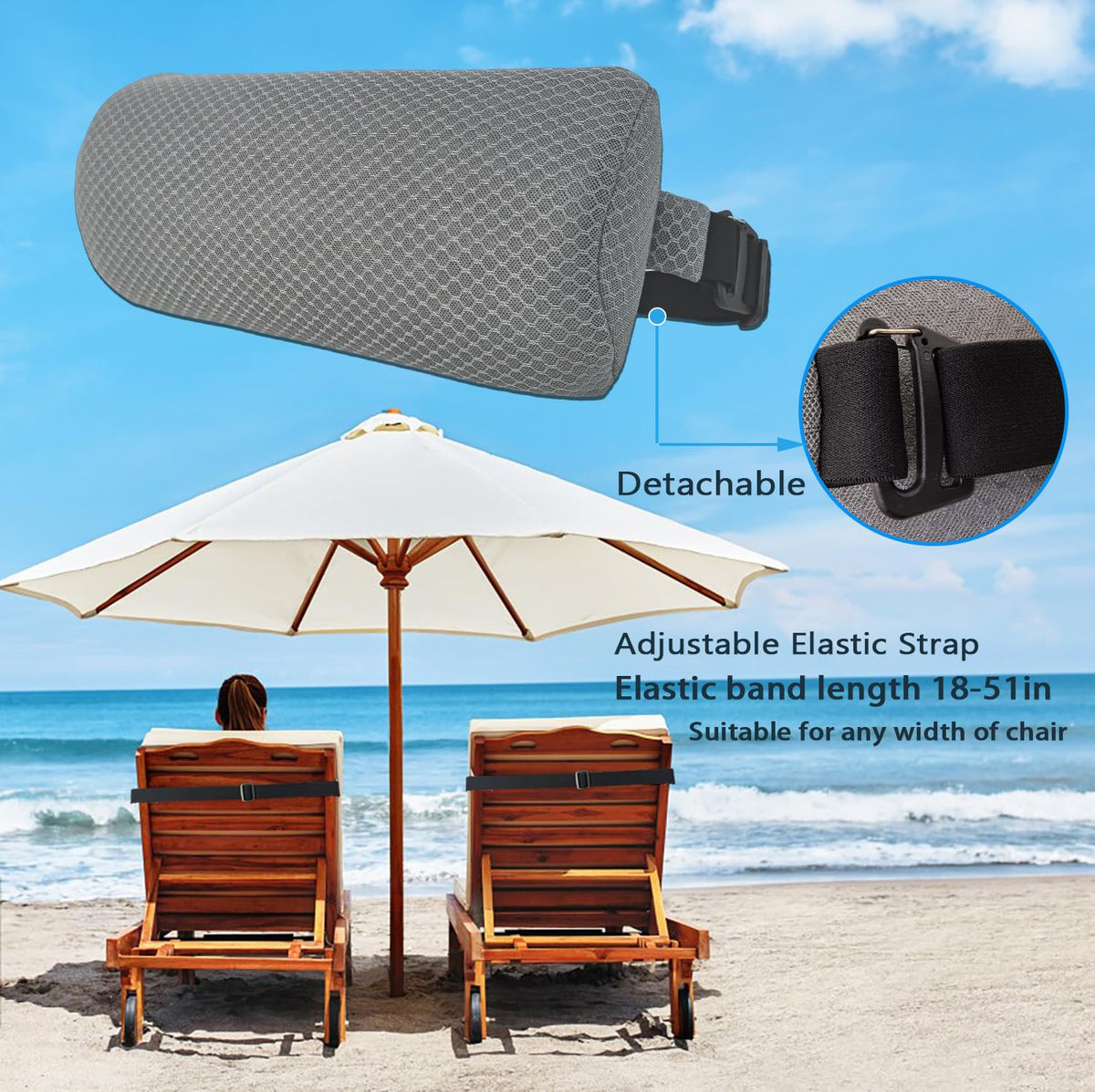 REEZEIVI headrest pillow demonstrating breathable mesh for cool lounging