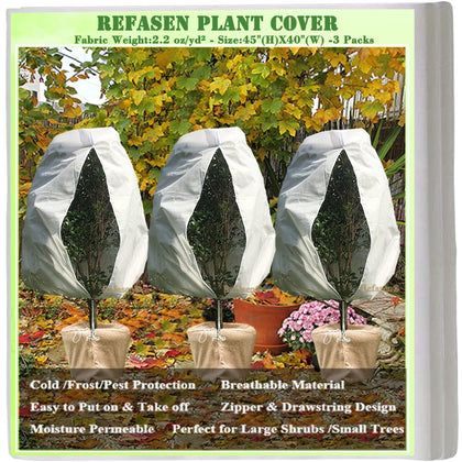 Refasen frost cover draped over a shrub shields from cold temperatures