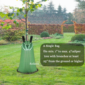 Refasen 2-pack tree watering bags ready for multiple trees in the landscape.