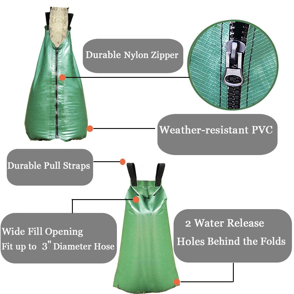 Refasen weather-resistant PVC body and durable stitching on the watering bag.