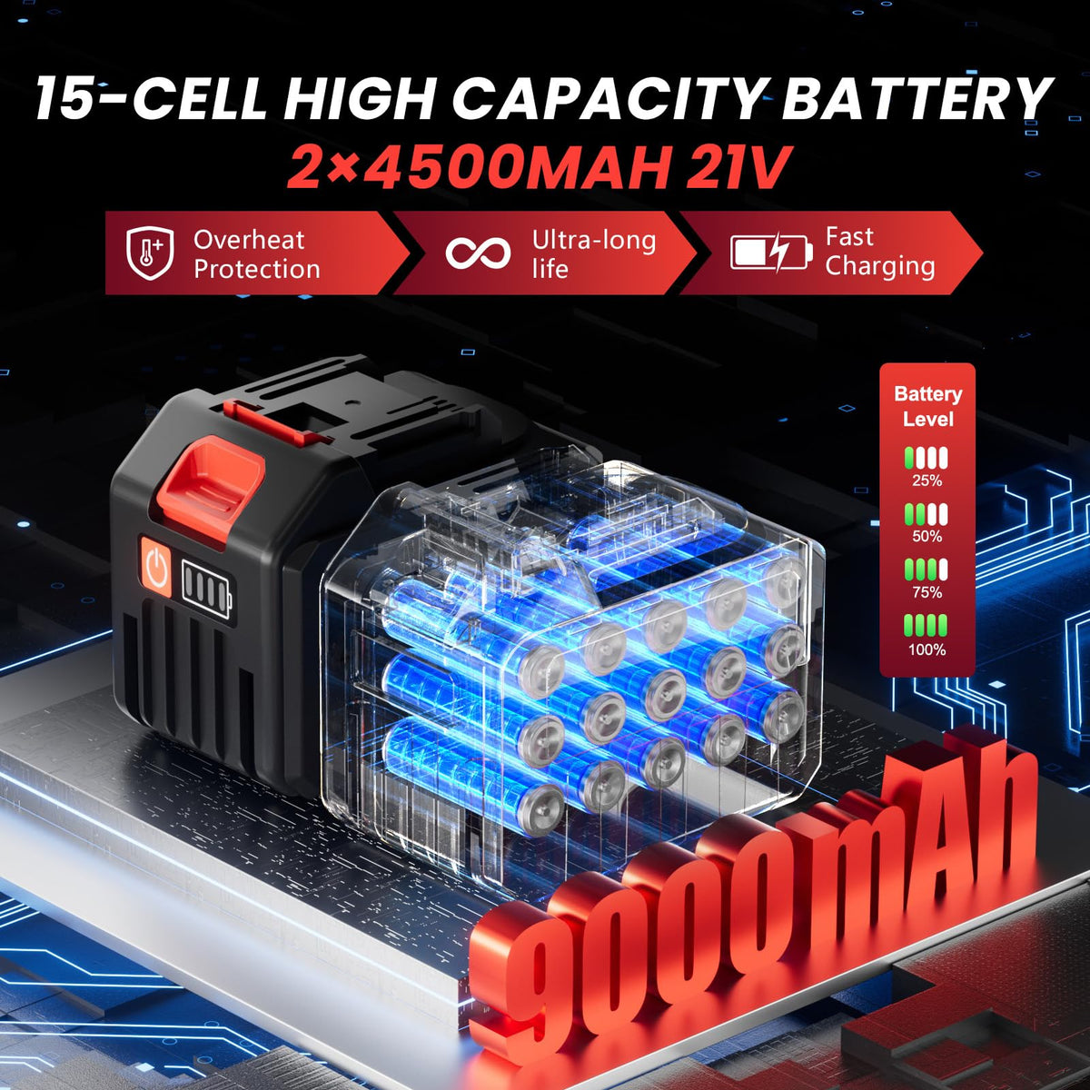 reffmov battery charger included for quick, convenient recharging after use