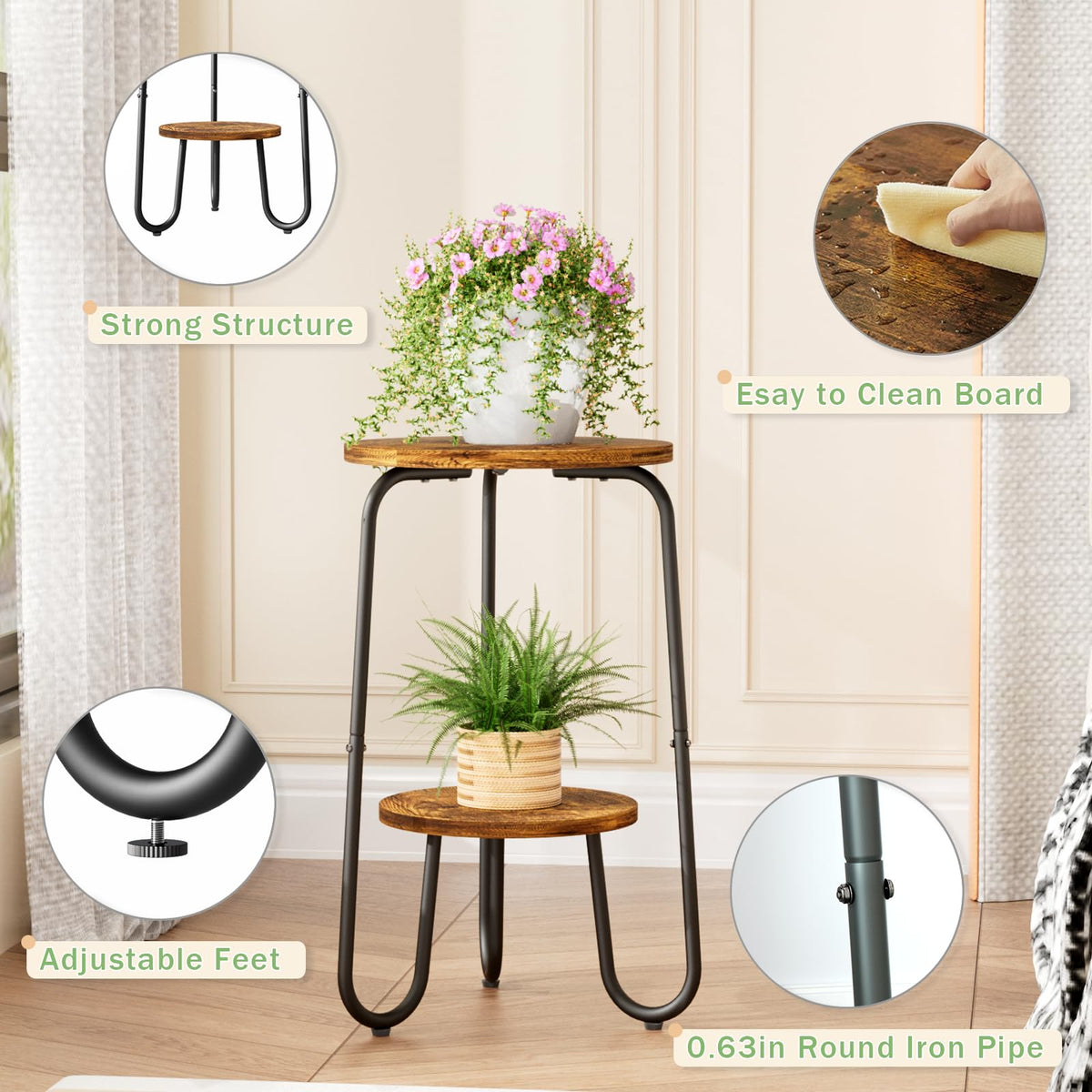REFGY sturdy iron tubes form a robust frame for the stand