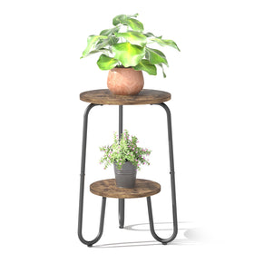 REFGY two-tier wood plant stand with sturdy iron tubes for stability