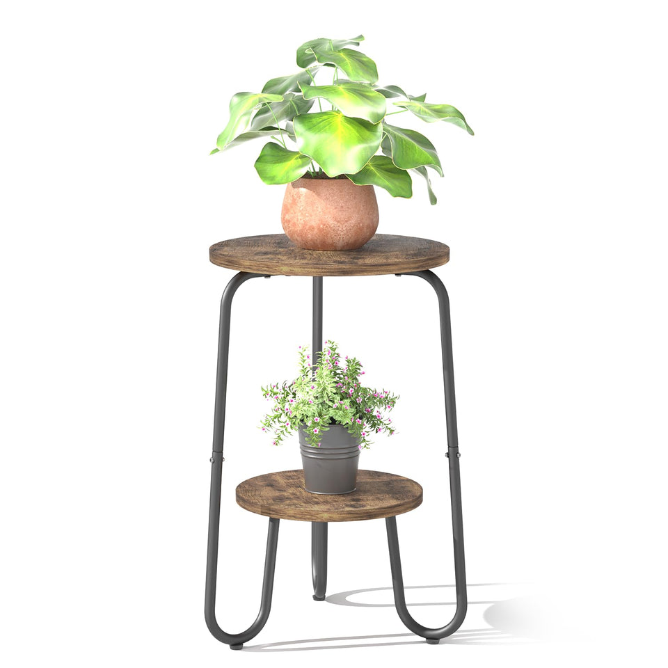 REFGY two-tier wood plant stand with sturdy iron tubes for stability