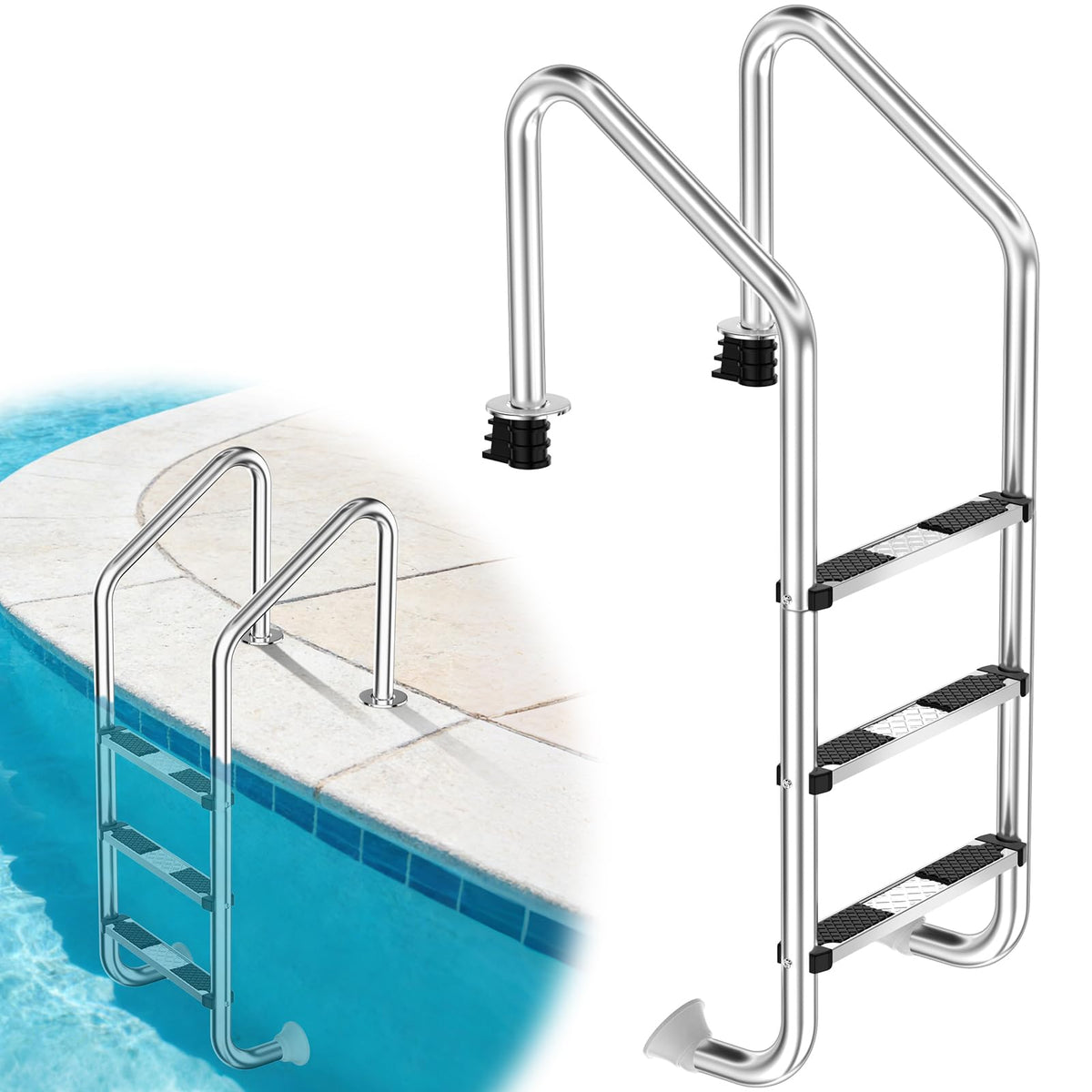 REGMICS 3-step inground ladder in stainless steel for durable outdoor pools