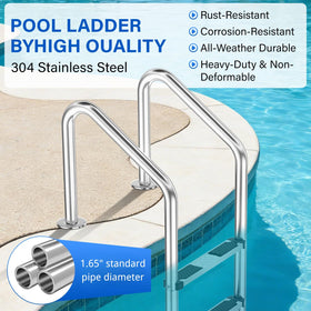 REGMICS stainless steel pool ladder with non-slip pads for safe entry