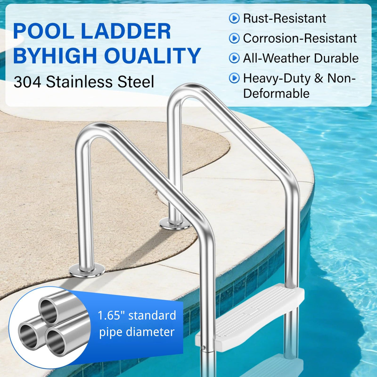 REGMICS stainless steel pool ladder durable in saltwater and freshwater pools