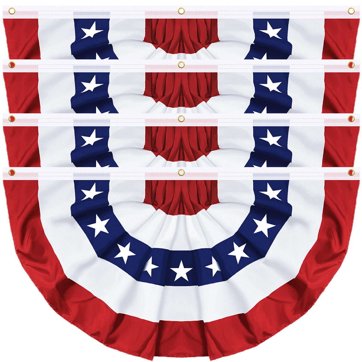 REGTEB 4-pack 3x6 ft American pleated fan banner displayed on a porch for festive outdoor display.