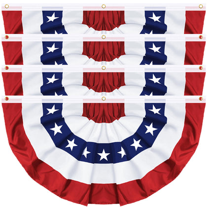 REGTEB 4-pack 3x6 ft American pleated fan banner displayed on a porch for festive outdoor display.