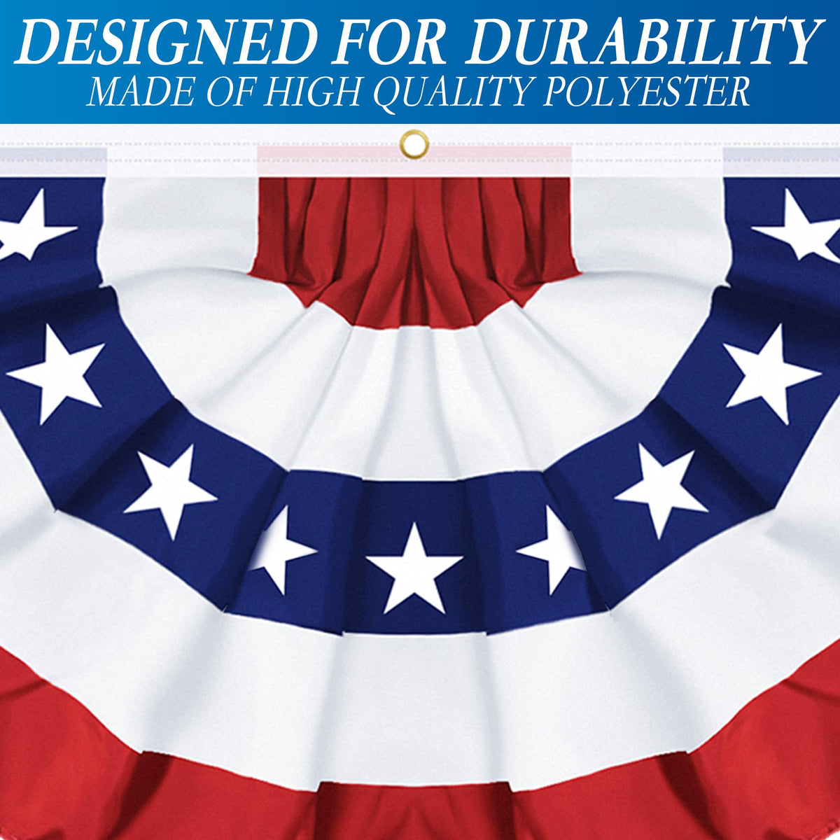 REGTEB brass grommets and stitching detail on a patriotic banner for secure hanging.
