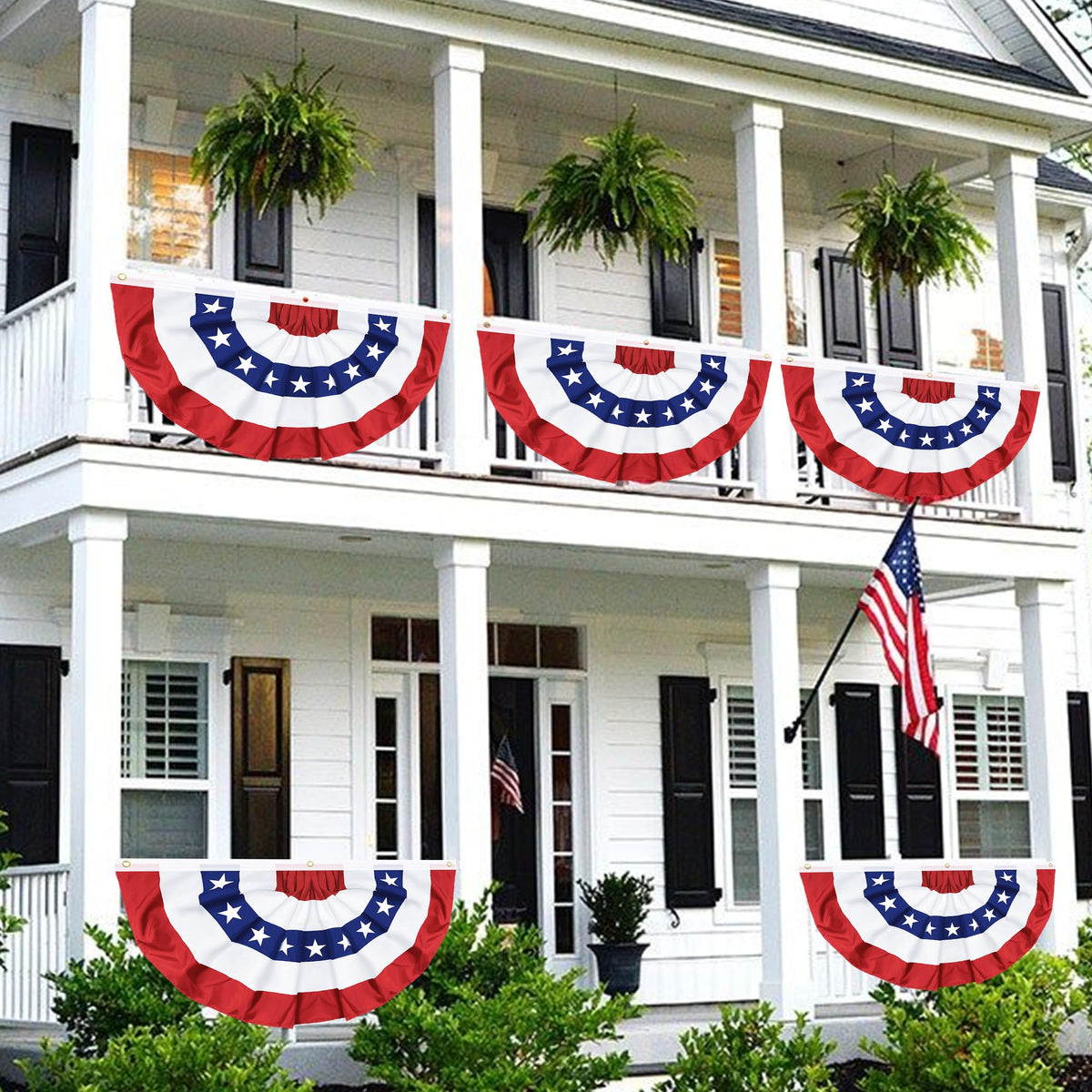 REGTEB banners shown outdoors and indoors for versatile patriotic decor across spaces.