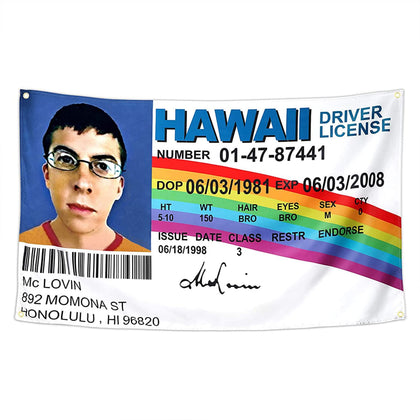 REHITAY McLovin ID flag 3x5 ft banner for dorm room decor that is durable and easy to hang