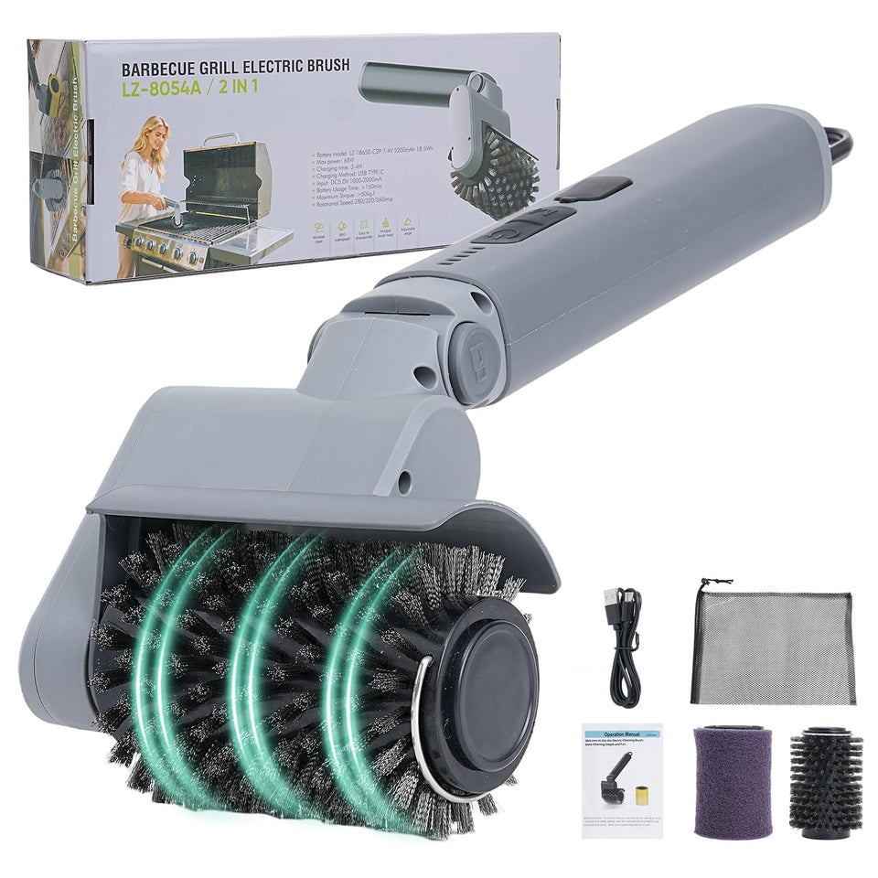 Reindeer Tools grill brush with 3-angle head for versatile, thorough cleaning.