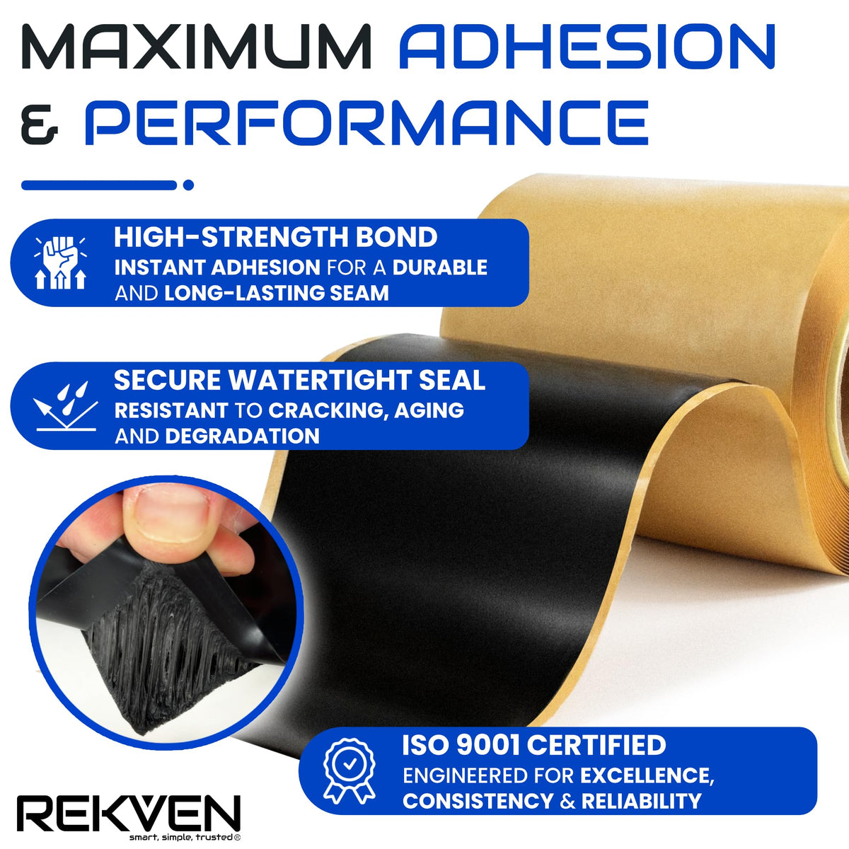 REKVEN double-sided butyl tape 6in roll creates durable outdoor seals
