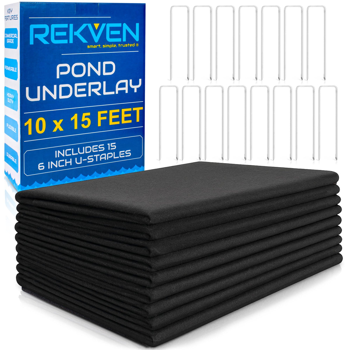 REKVEN pond underlayment 10x15 protects liners from rocks and roots.