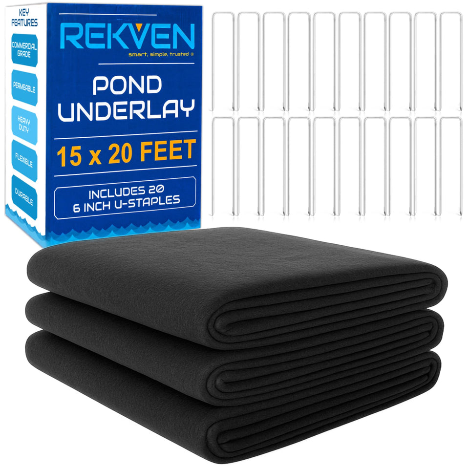 REKVEN pond underlayment 15x20 fabric protects liners from rocks and roots.