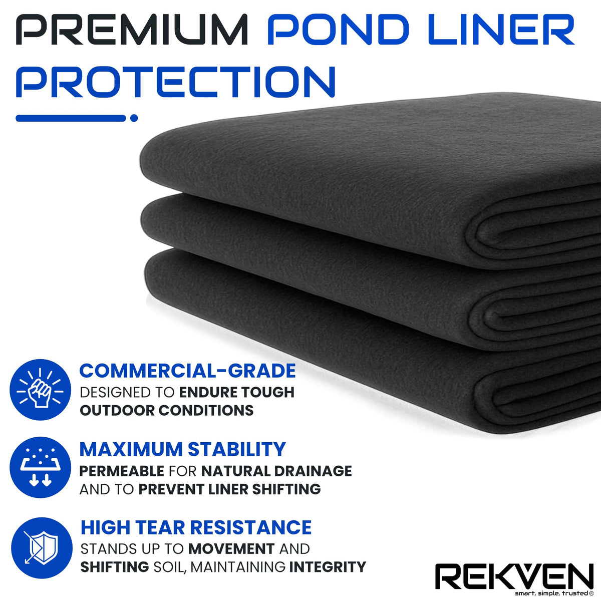 REKVEN geotextile close-up shows heavy-duty non-woven fabric for durability.