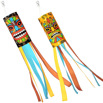 Relaxweex tiki Hawaiian windsock with bold colors for outdoor luau decor