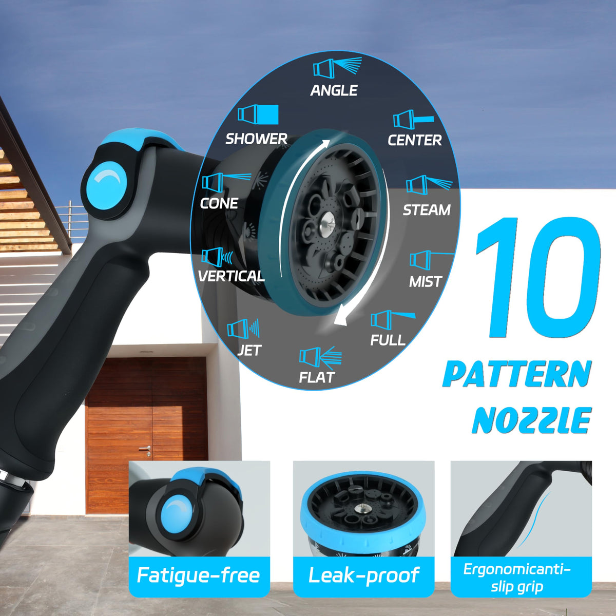Relhost 10-pattern nozzle delivers versatile spray options for chores.
