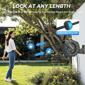 Relhost 120 ft hose extended for broad lawn reach.