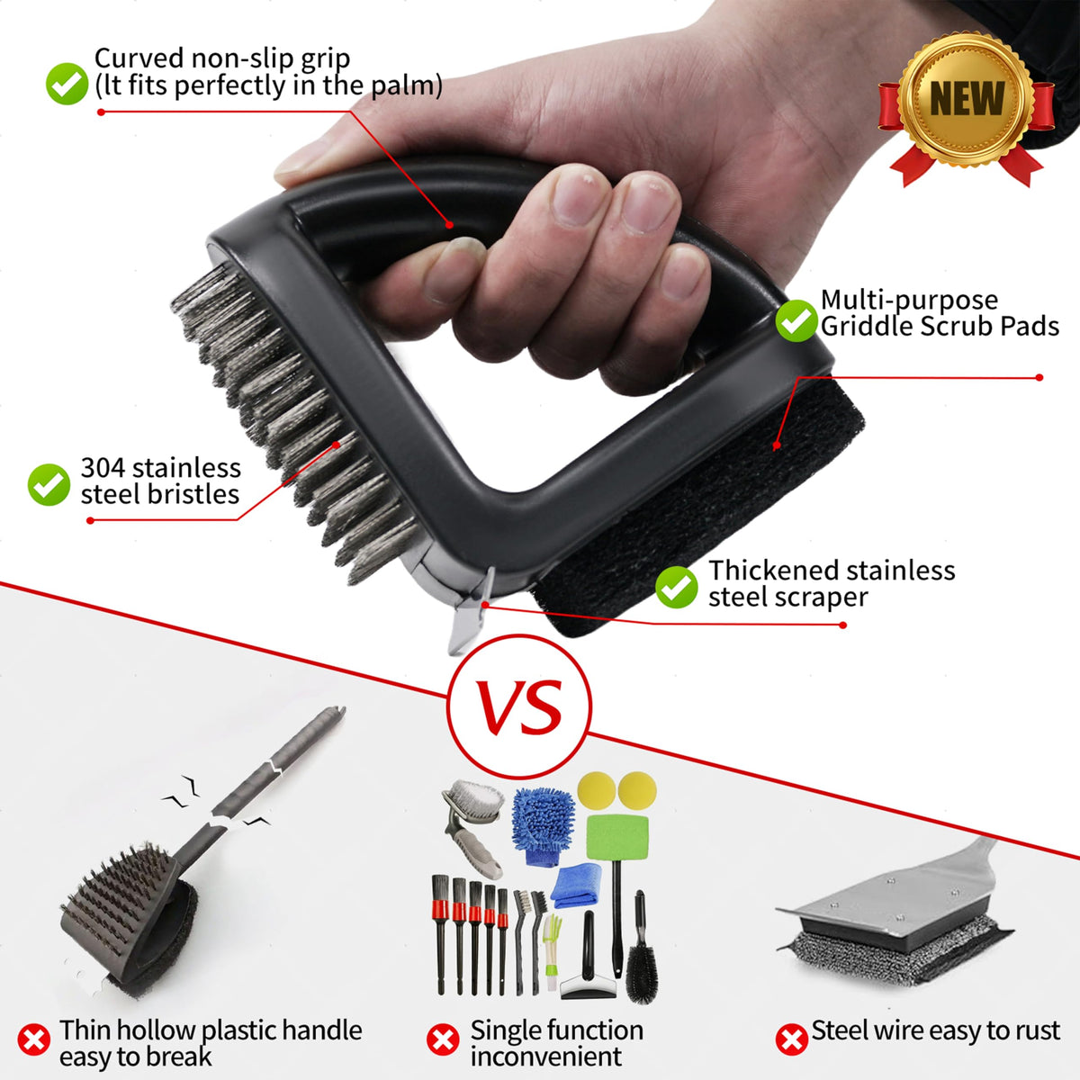 RELHP coarse-scraper-blade removes stubborn grill residue after cooking.