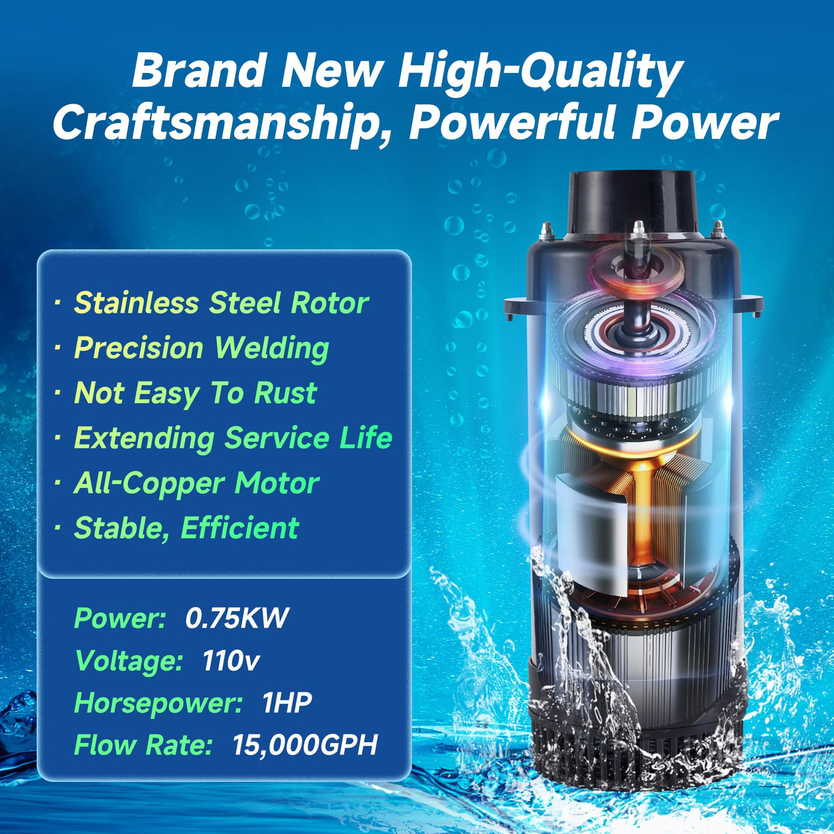 RELIY 110V 1HP pump closeup showing robust build for reliable aeration