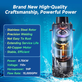 RELIY 110V 1HP pump closeup showing robust build for reliable aeration