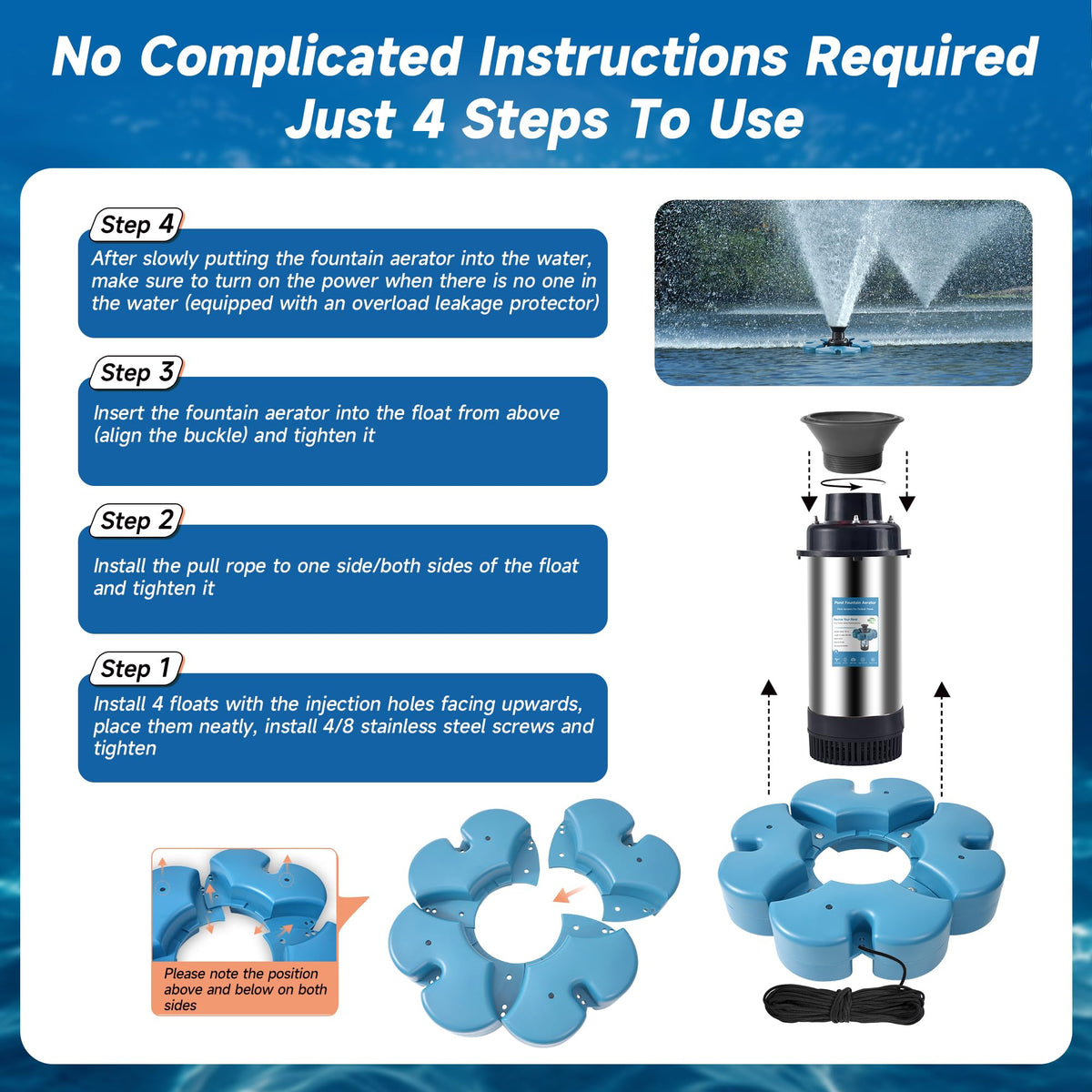 RELIY floating fountain aerator showcases balanced float design for stable operation