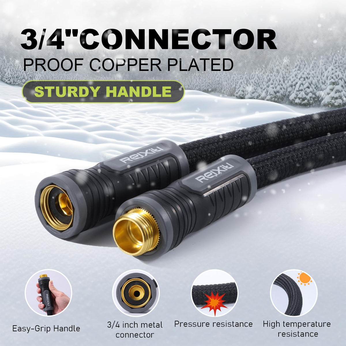 Relxitl all-weather-flex hose remains pliable in heat and cold.